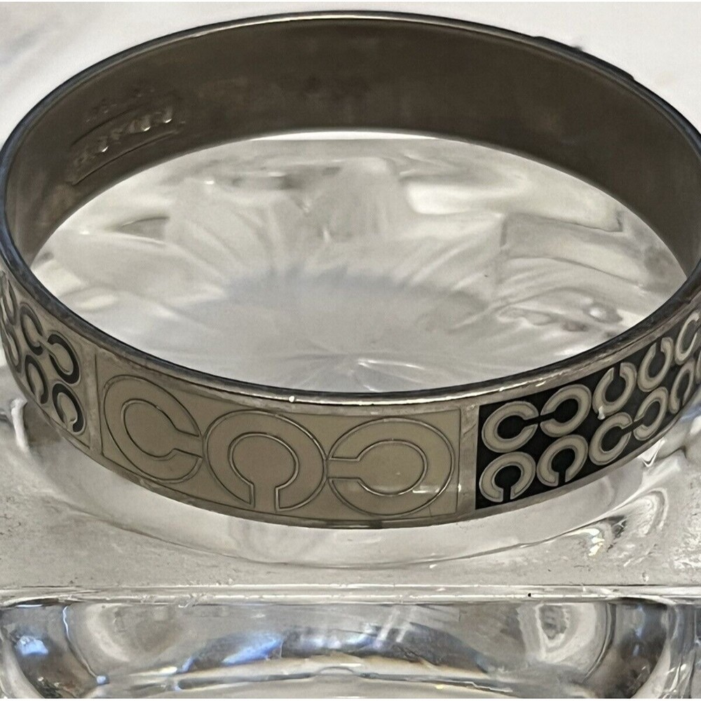 Coach Bangle Bracelet Signature Logo C Black White Enamel Stackable Y2K Designer - Picture 2 of 5